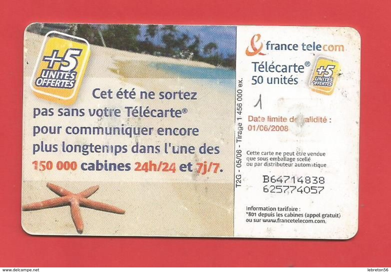 TELECARTE 50 U + 5 Off.. TIRAGE 1 456 000 EX La Plage - 2006