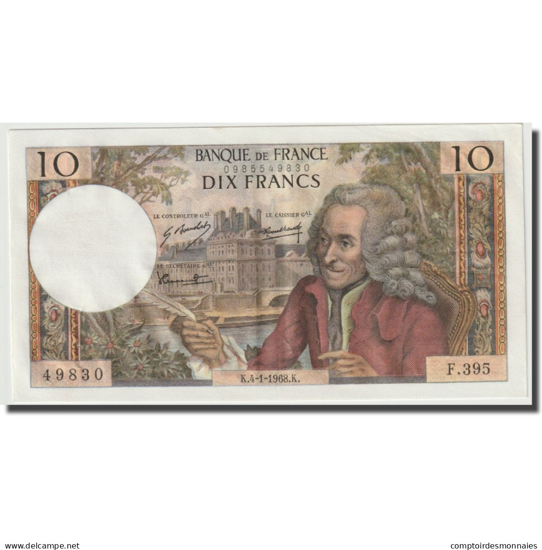 France, 10 Francs, Voltaire, 1968, 1968-01-04, SPL, Fayette:62.31, KM:147c - 10 F 1963-1973 ''Voltaire''