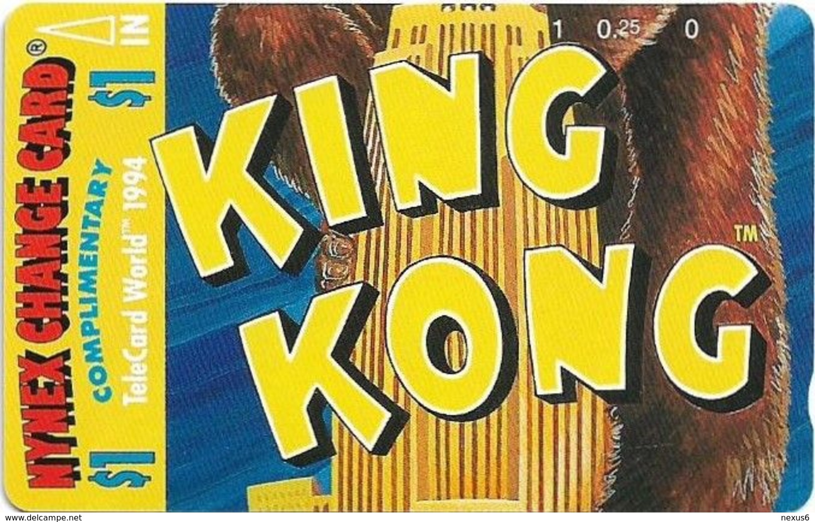 USA - Nynex (Tamura) - King Kong (Puzzle 2/3), 1994, 1$, 8.483ex, Mint - Cartes Magnétiques