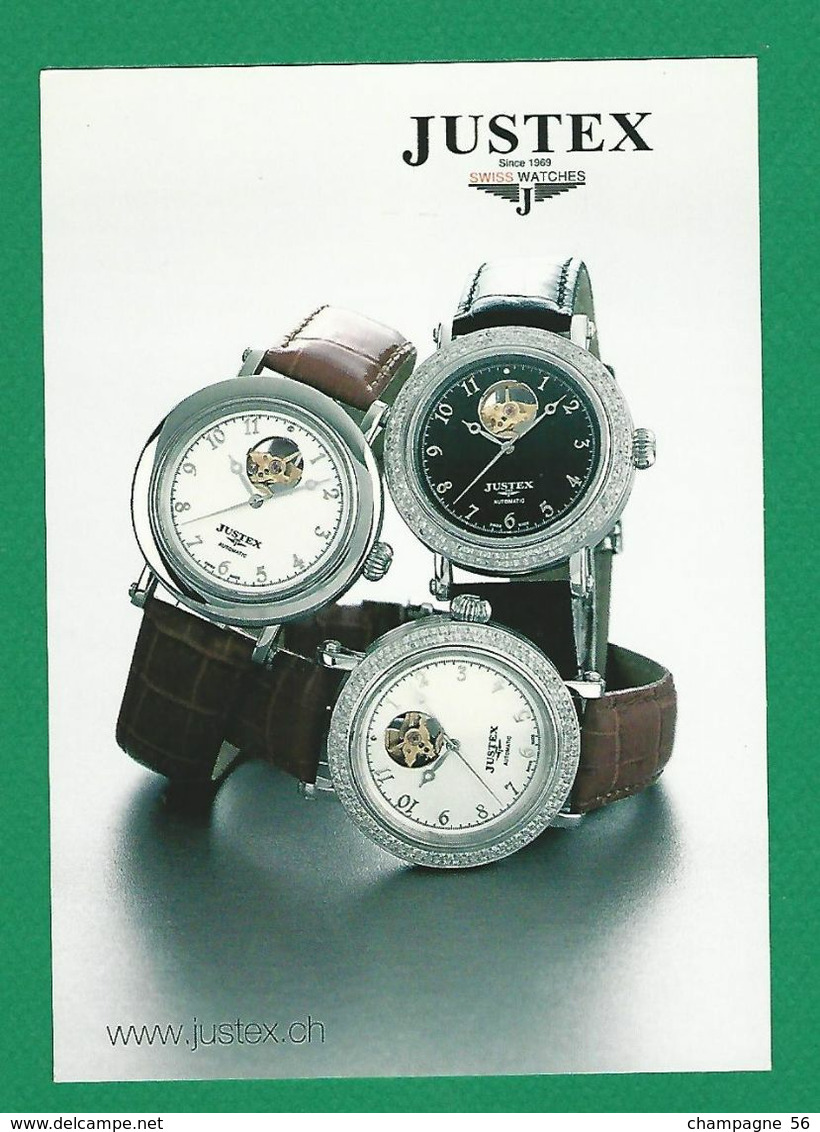 SWISS WATCHES JUSTEX CARTE RESTO VERSO MONTRES PUBLICITAIRES MARQUE  SINCE 1969  NEUF - Watches: Top-of-the-Line