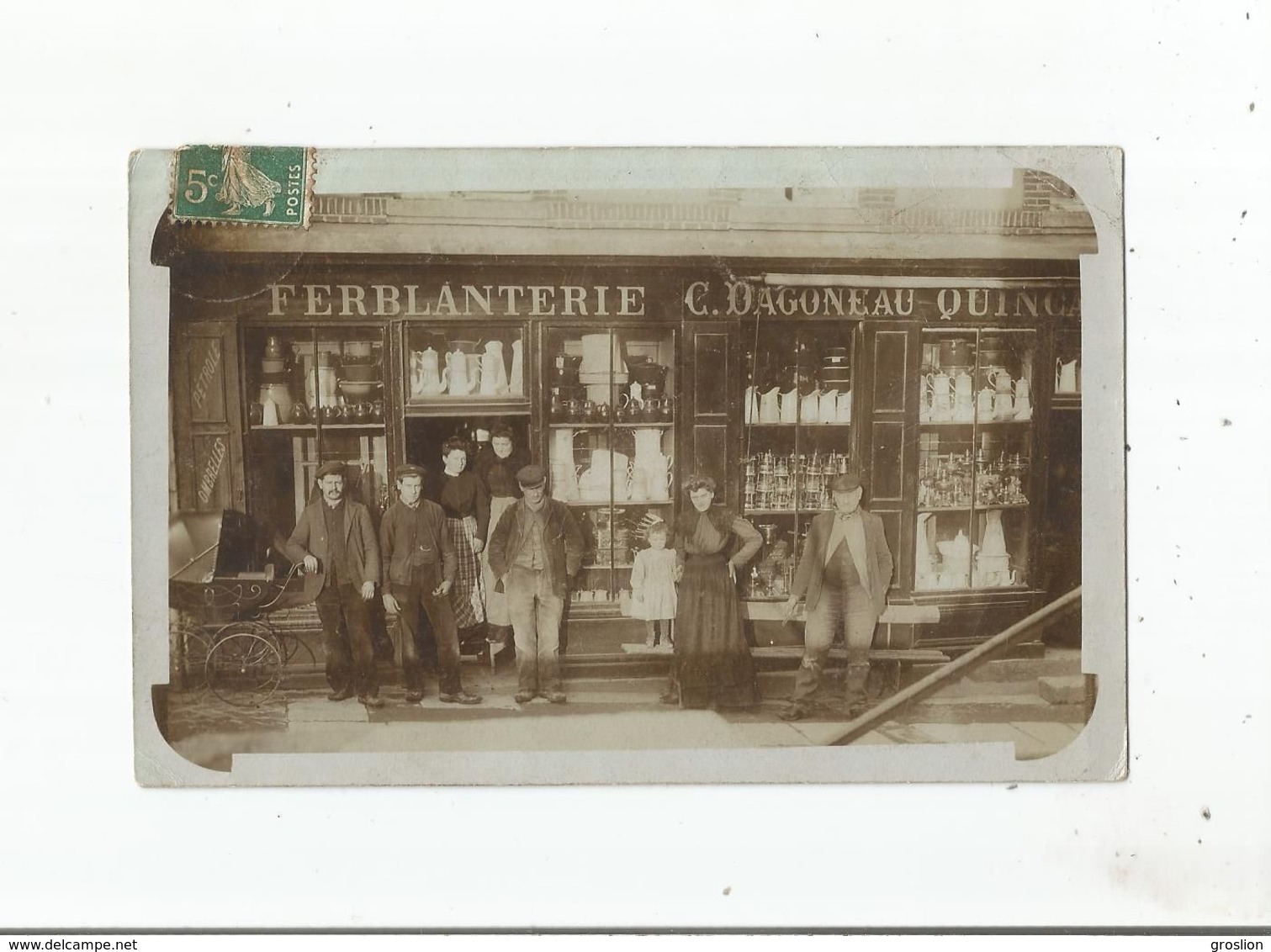 LE MELE SUR SARTHE (ORNE)  SUPERBE ET RARE  CARTE PHOTO FERBLANTERIE QUINCAILLERIE FERS DAGONNEAU C 1909 PLACE MARCHE - Le Mêle-sur-Sarthe