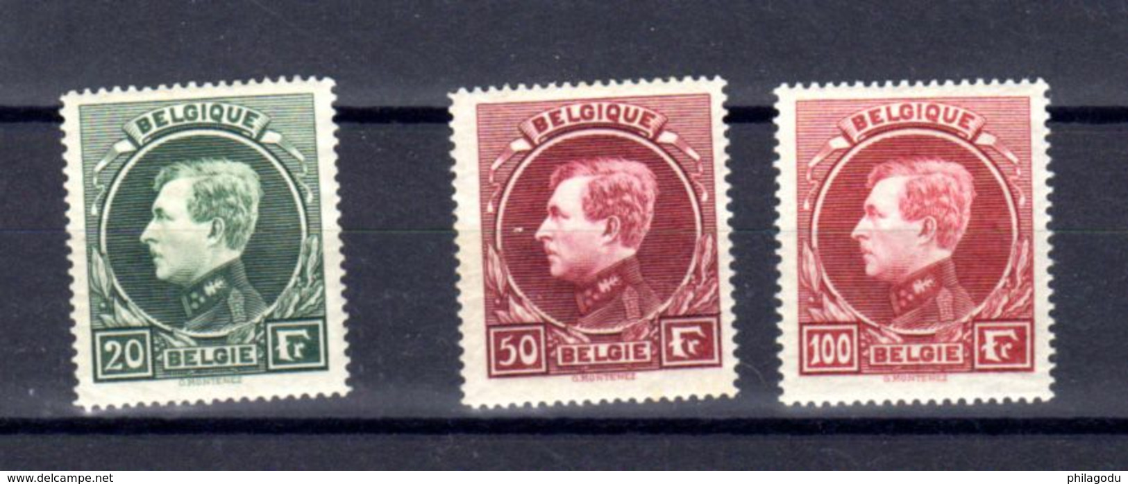 Belgique 1929, Grand Montenez, 290 A – 290 C -292 A*, Cote 260 €, - 1929-1941 Grand Montenez