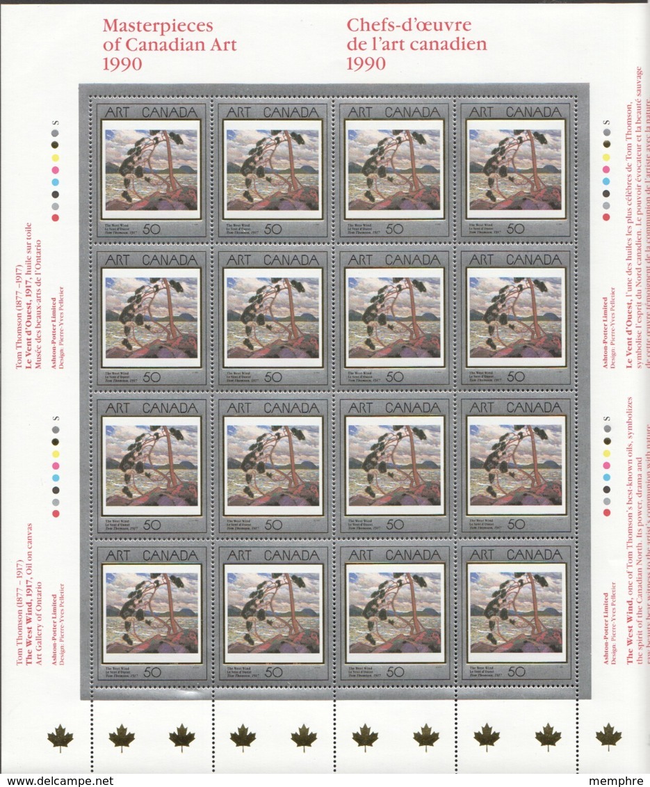 1990- Masterpieces Of Canadian Art  Tom Thompson «The West Wind» Sc 1271  MNH - Feuilles Complètes Et Multiples