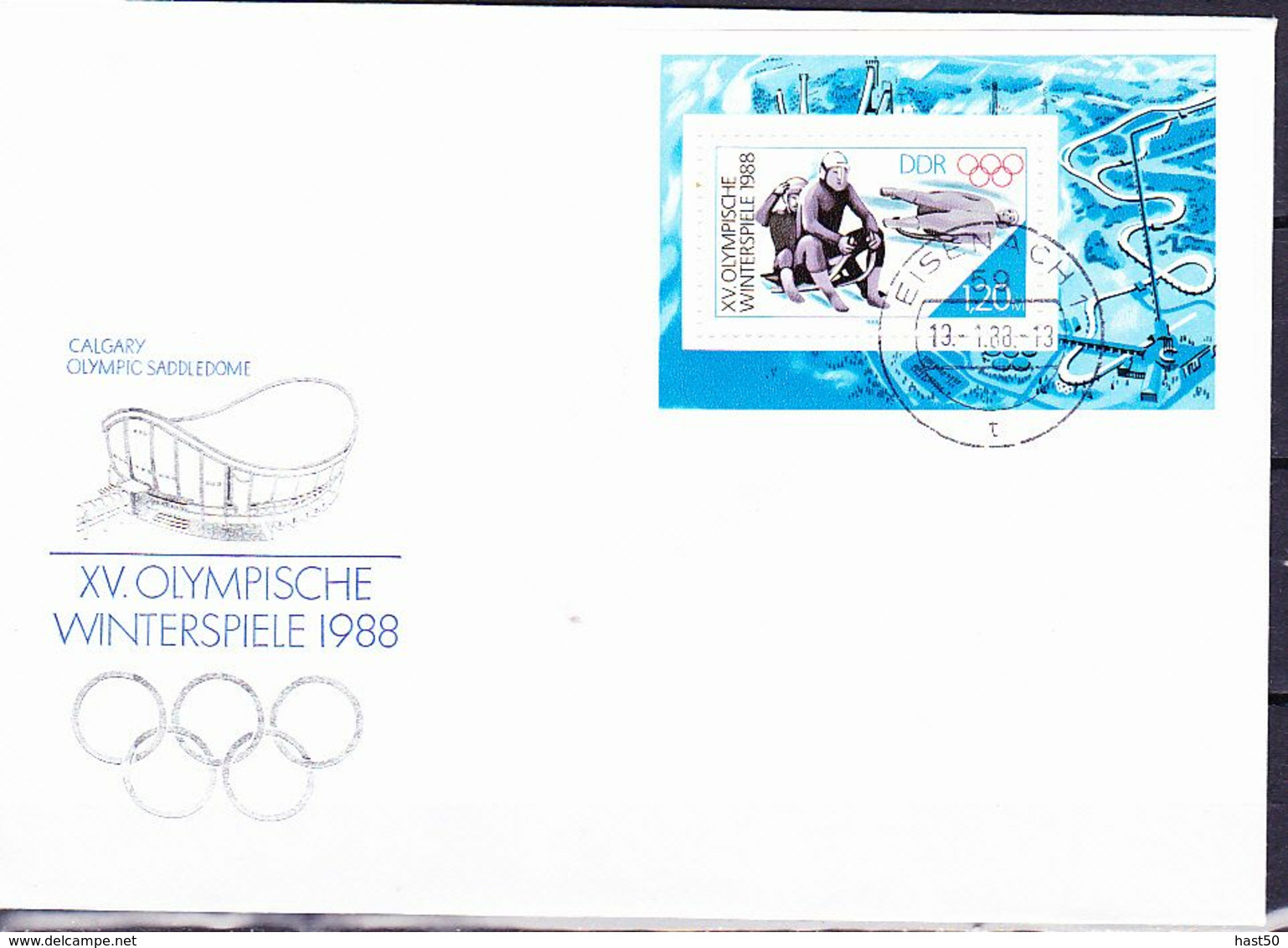 DDR GDR RDA - Olympiade Calgary (MiNr: Block 90) 1988 - FDC Ortsstempel Eisenach  LESEN - 1981-1990