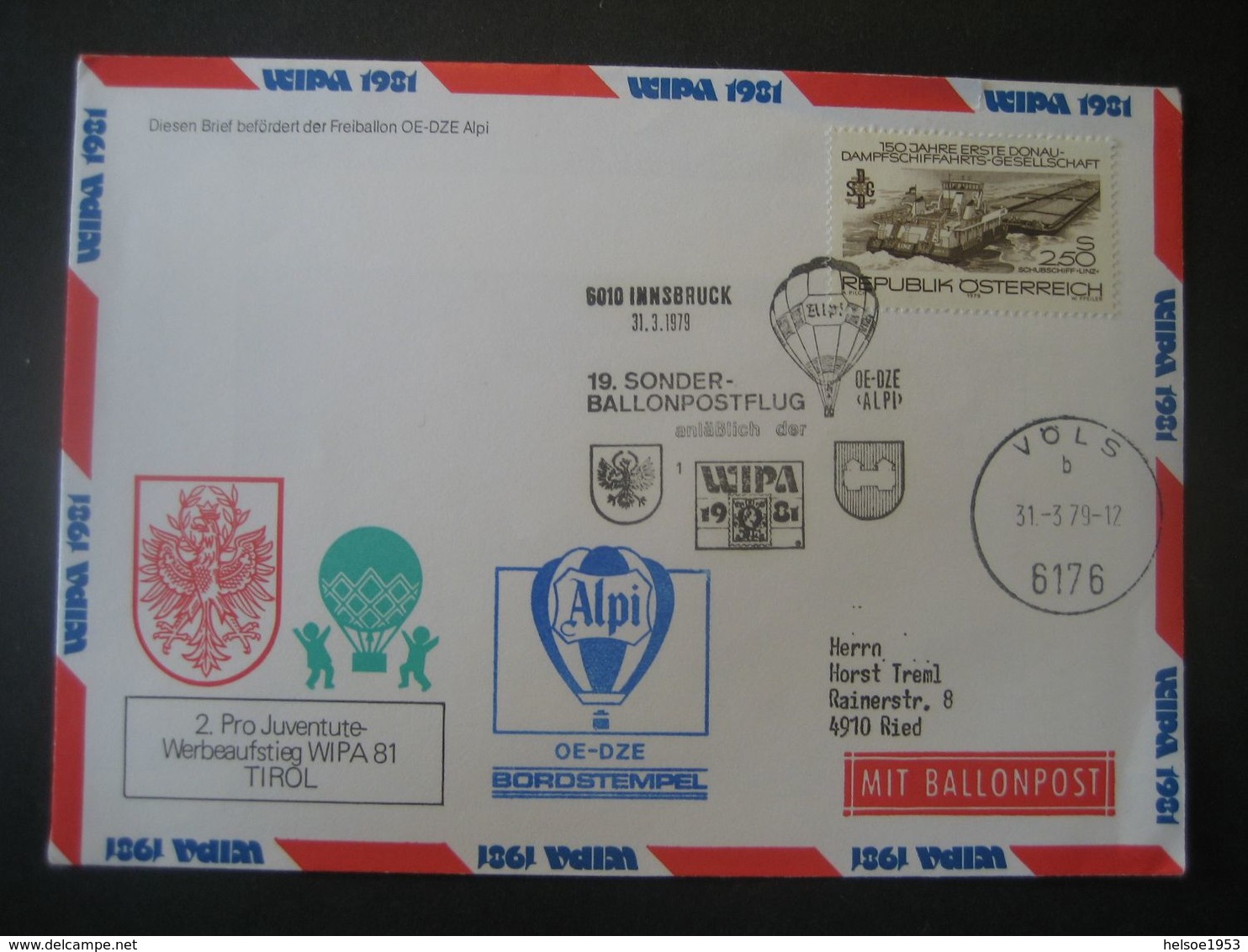 Österreich 1979- WIPA1981 19. Sonderballonpostflug Innsbruck 31.3.1979 - Globos