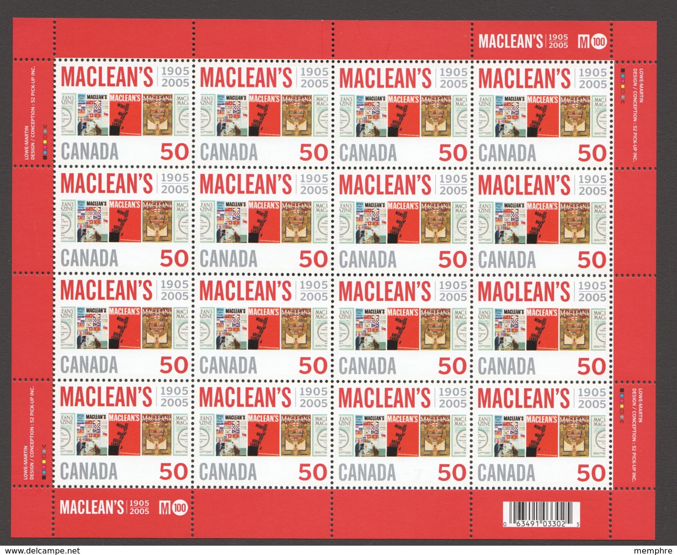 2005  Maclean's Magazine- Complete MNH Sheet Of 16  Sc 2104** - Volledige & Onvolledige Vellen