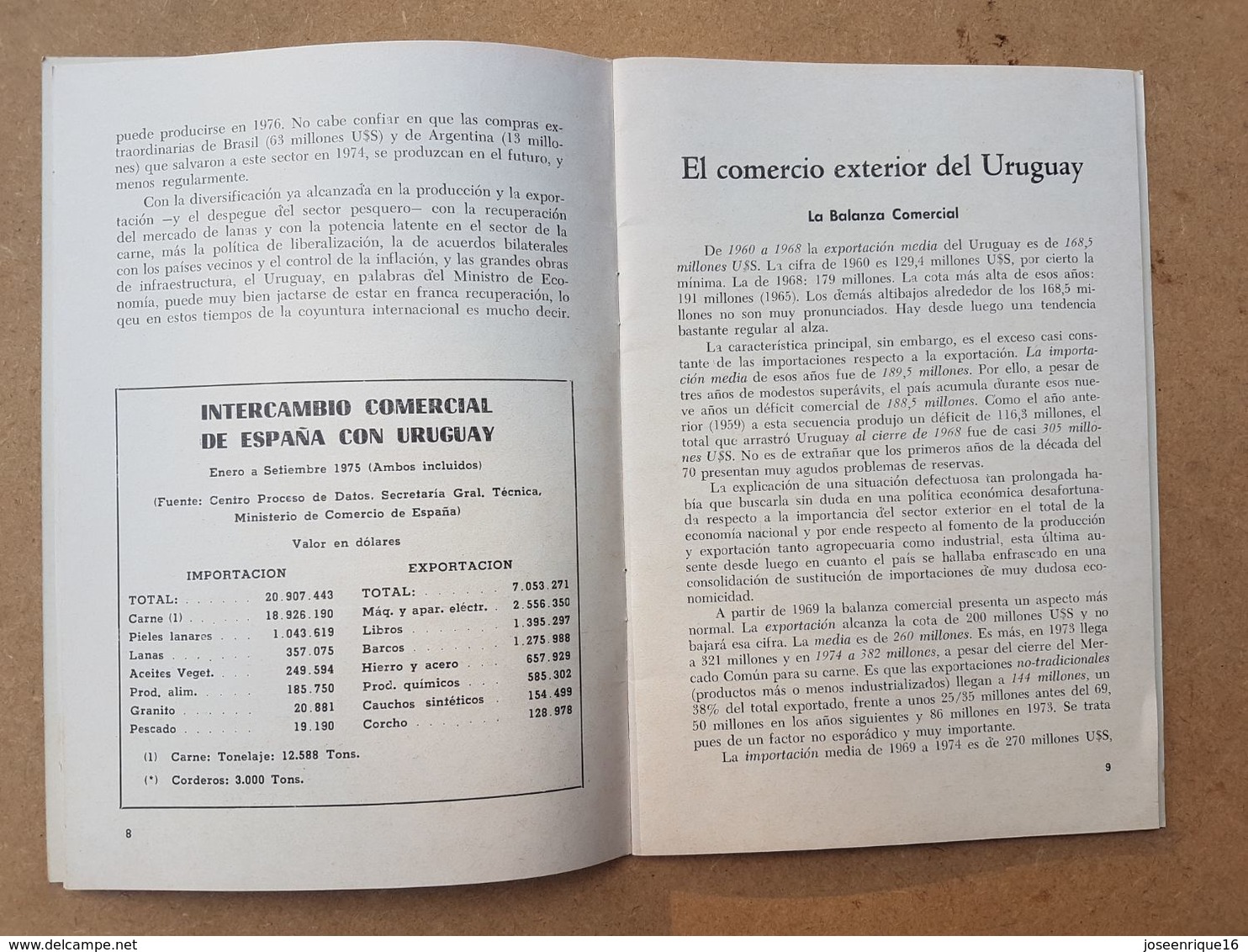 EL COMERCIO EXTERIOR DEL URUGUAY CAMARA ESPAÑOLA DE COMERCIO 1974 JESUS DE NAVASCUES - Handwetenschappen