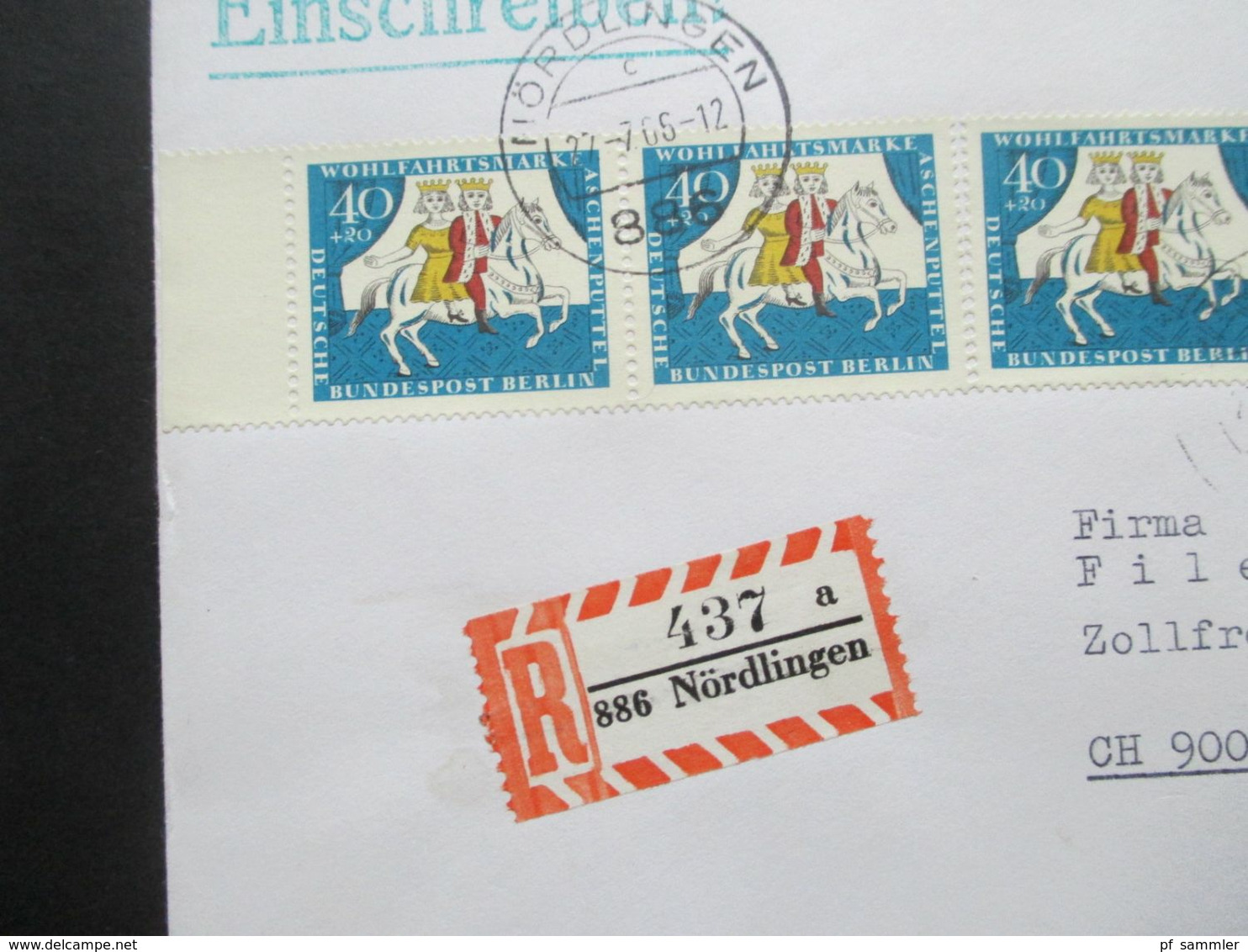 Berlin 1965 Wohlfahrt Märchen Nr. 269 2 Waag. Paare Jeweils Vom Seitenrand Einschreiben Auslandsbrief In Die Schweiz - Briefe U. Dokumente