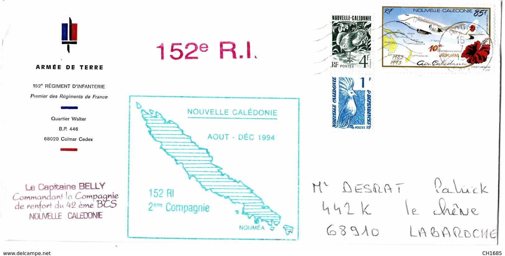 NOUVELLE CALEDONIE  :  Lettre De Nouméa Du 152 ème R.I - Cartas & Documentos
