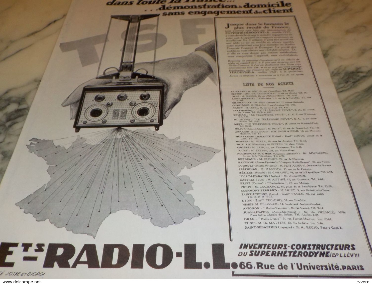 ANCIENNE PUBLICITE TOUTE LA FRANCE  RADIO LL 1927 - Other & Unclassified