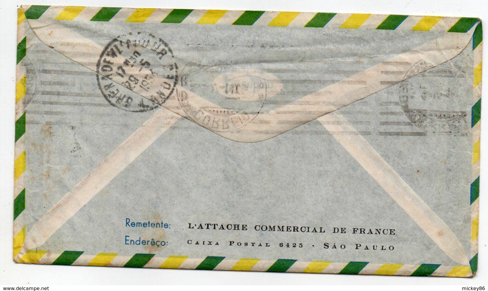 Brésil  -1954--Lettre SAO PAULO Pour BLANQUEFORT -33 (France)suite Réexpédition...Composition De Timbres,cachet - Covers & Documents