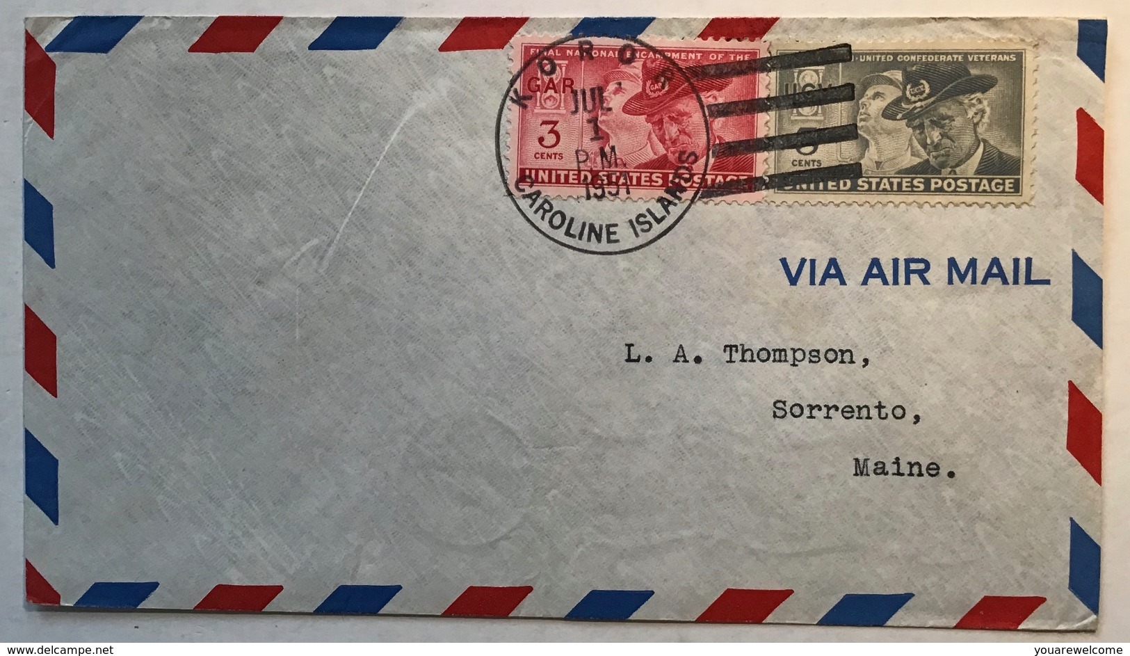 USA „KOROR CAROLINE ISLAND JUL 1 1951“ P.O FDC ! & First Flight Cover Via Guam > US (Karolinen Premier Vol Lettre Brief - Guam