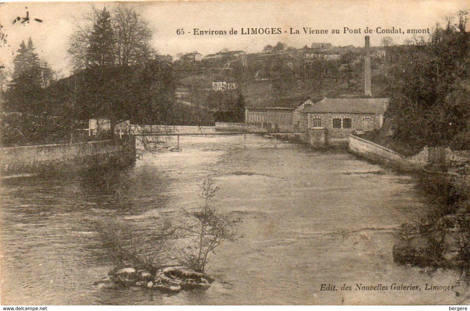 87. CPA. CONDAT - La Vienne En Amont Du Pont De Condat - L'usine -  1915.  Scan Du Verso - - Condat Sur Vienne