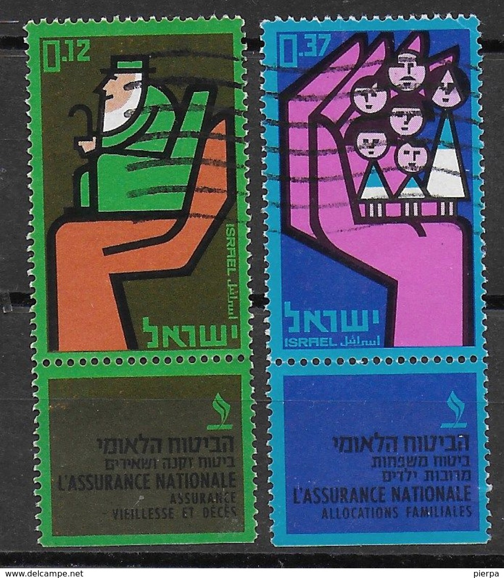 ISRAELE - 1964 - 10° ASSICURAZIONE NAZIONALE - 0,12, 0,37 USATI CON TABS - (YVERT 247; 249 - MICHEL 296; 298) - Gebruikt (met Tabs)