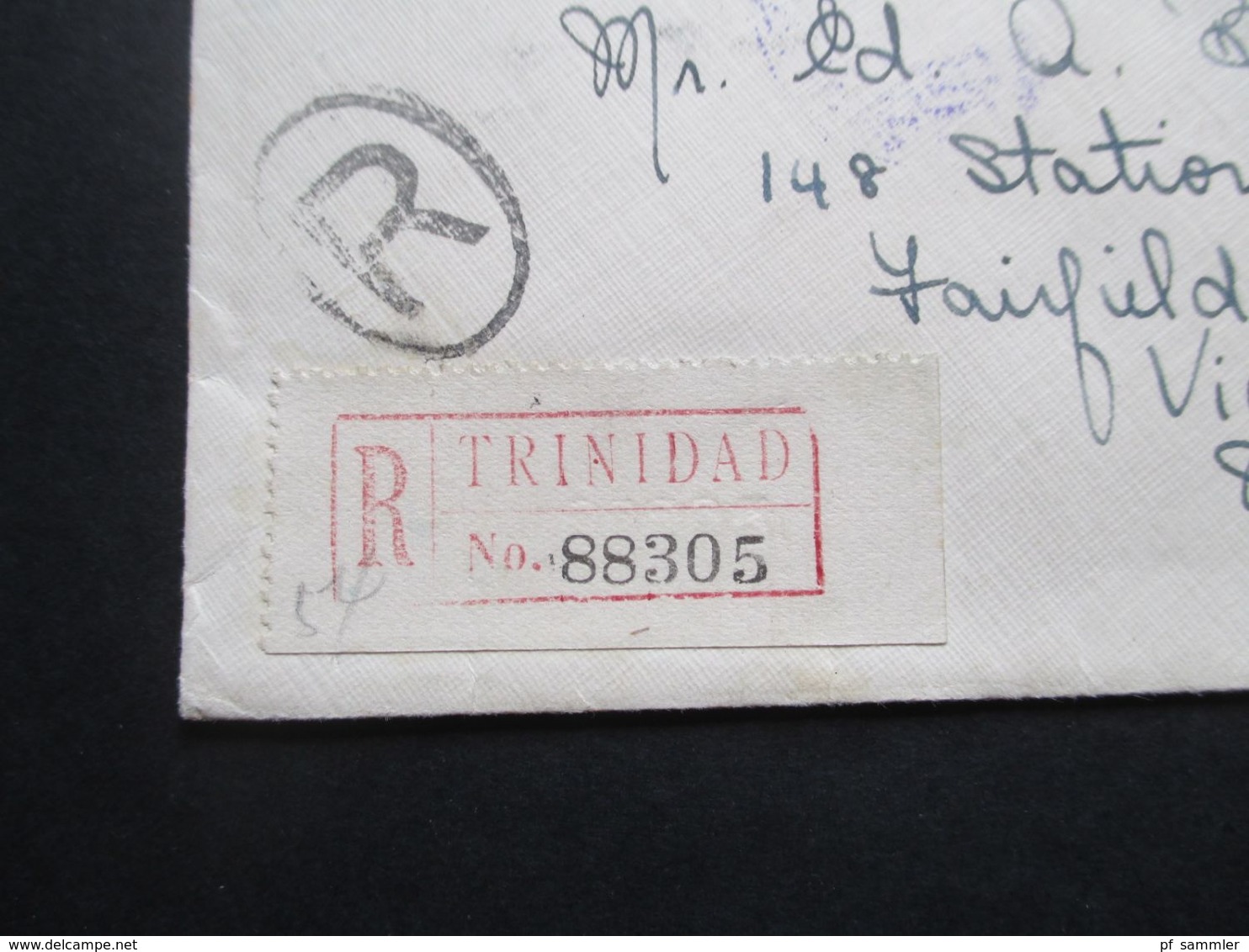 Trinidad & Tobago Coronation 1937 Einschreiben Klebezettel Registered U. Stempel Woodbrock Insgesamt 10 Stempel!! - Trindad & Tobago (...-1961)