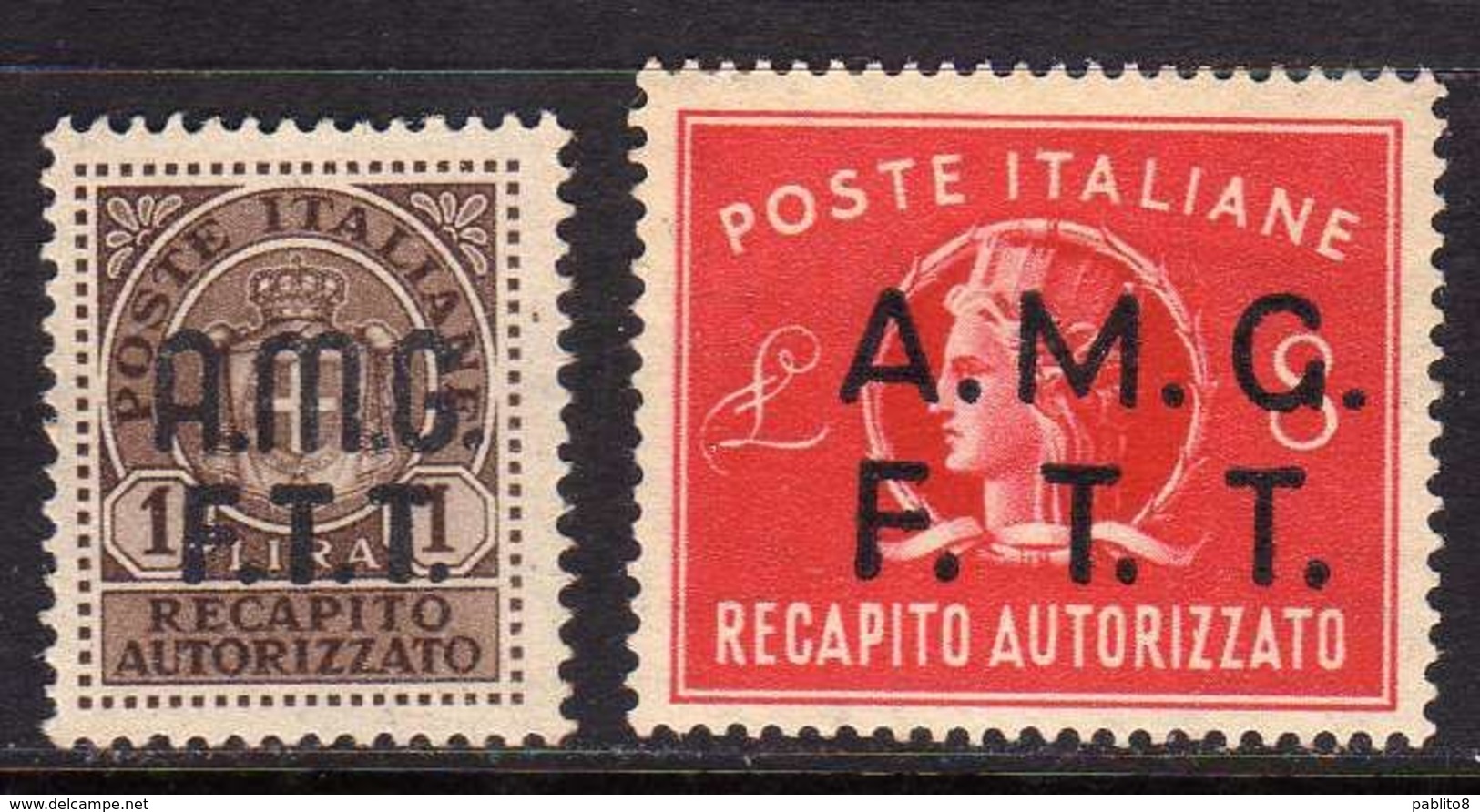 ITALY ITALIA TRIESTE A 1947 AMG-FTT OVERPRINTED RECAPITO AUTORIZZATO SERIE COMPLETA COMPLETE SET MNH BEN CENTRATA - Steuermarken