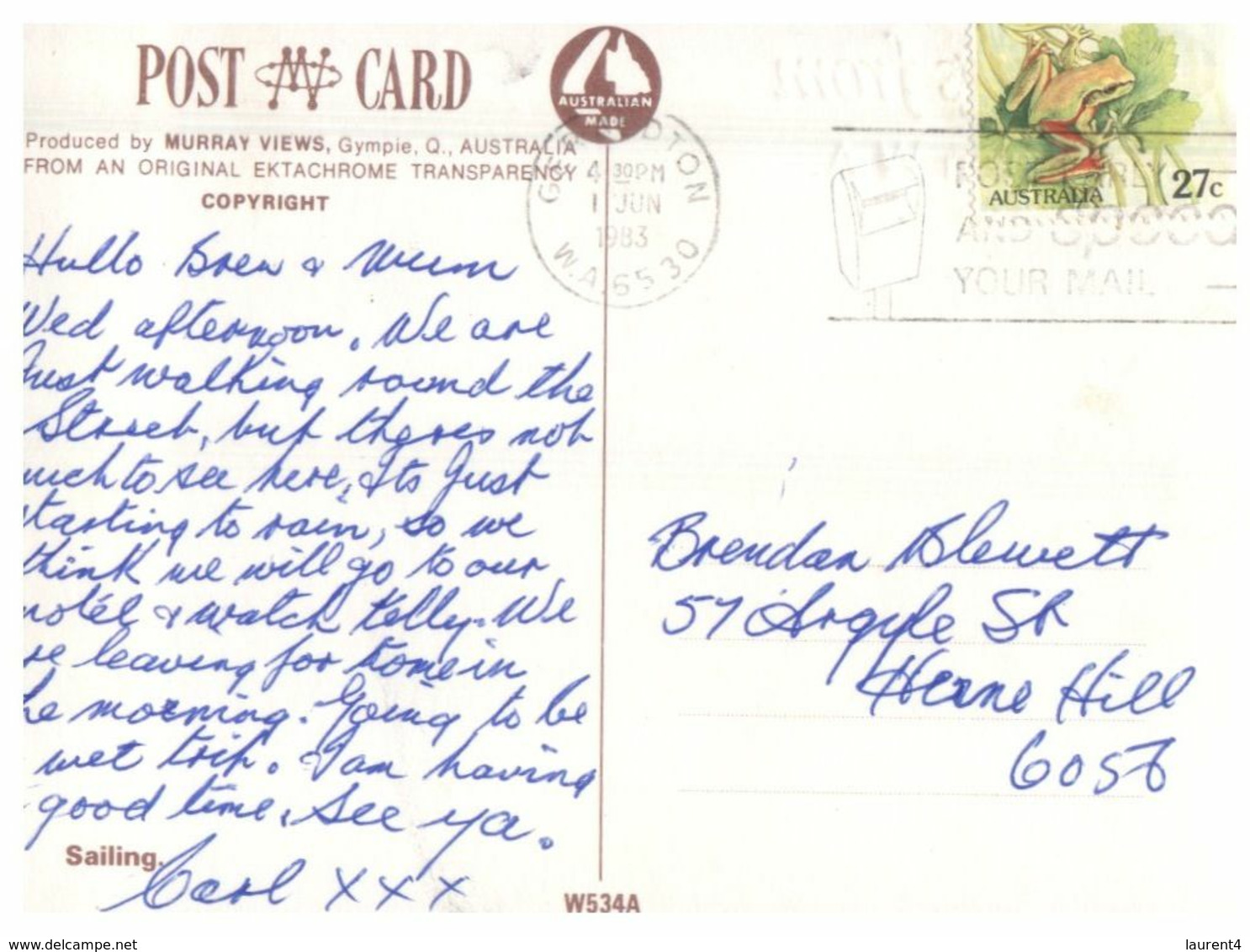 (F 1) Australia - WA - Geraldton (yatcht) With Stamp 1983 - Geraldton