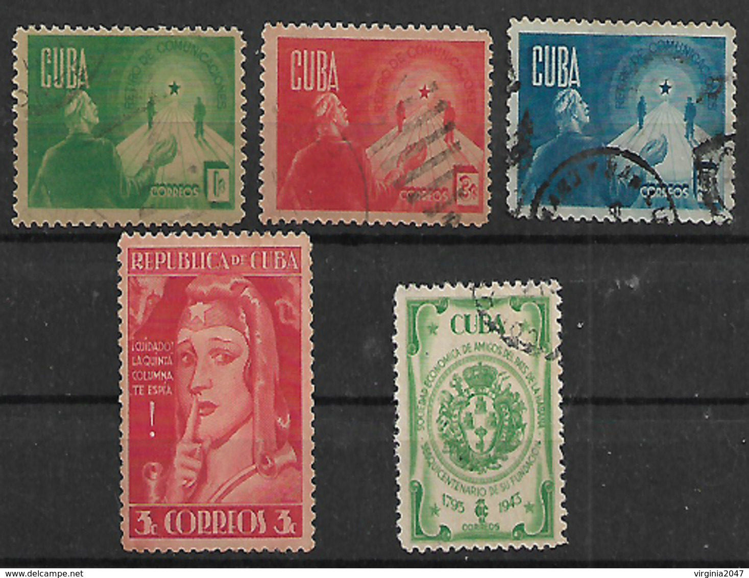 1943 Cuba Comunicaciones-espía-sociedad Economica 5v - Oblitérés