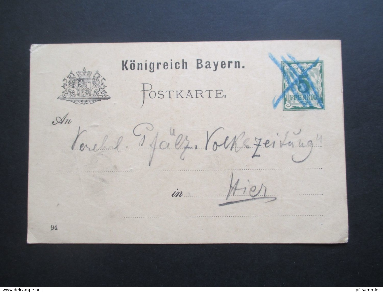 Altdeutschland Bayern Um 1889 GA Mit Blaustift Entwertet. Orts PK Mit Entwurf Für Anzeige Des D Und Ö. Alpenvereins - Enteros Postales