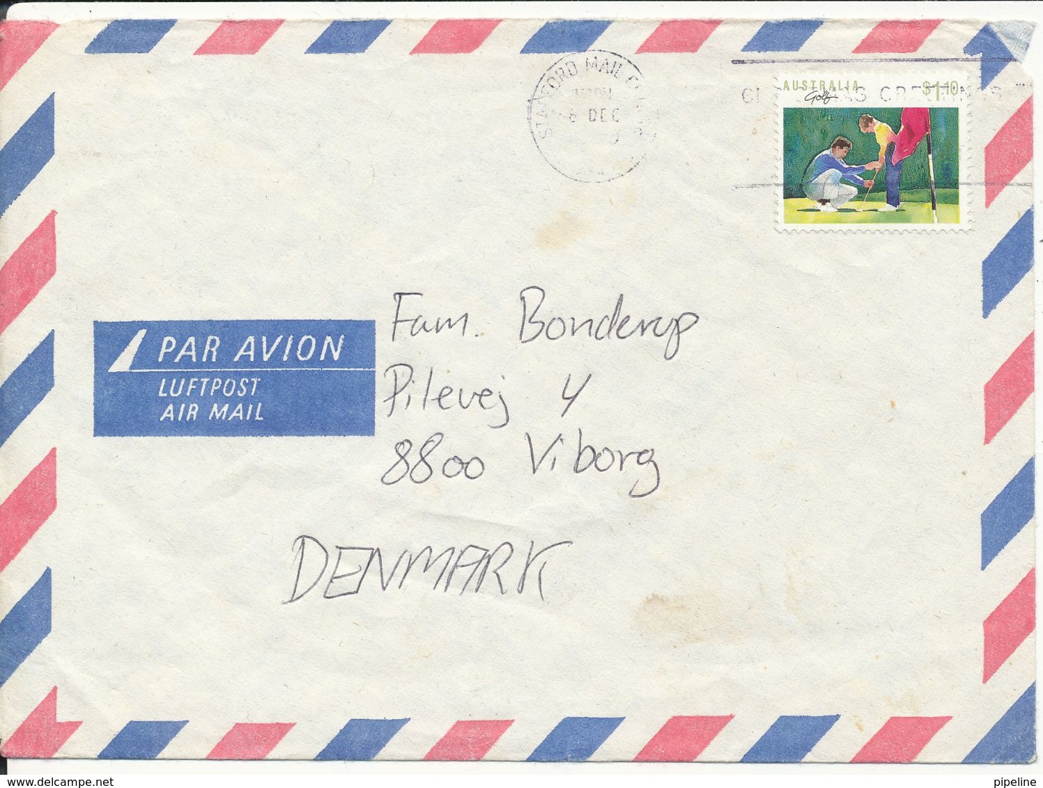 Australia Air Mail Cover Sent To Denmark 6-12-1990 ?? Single Franked - Usati