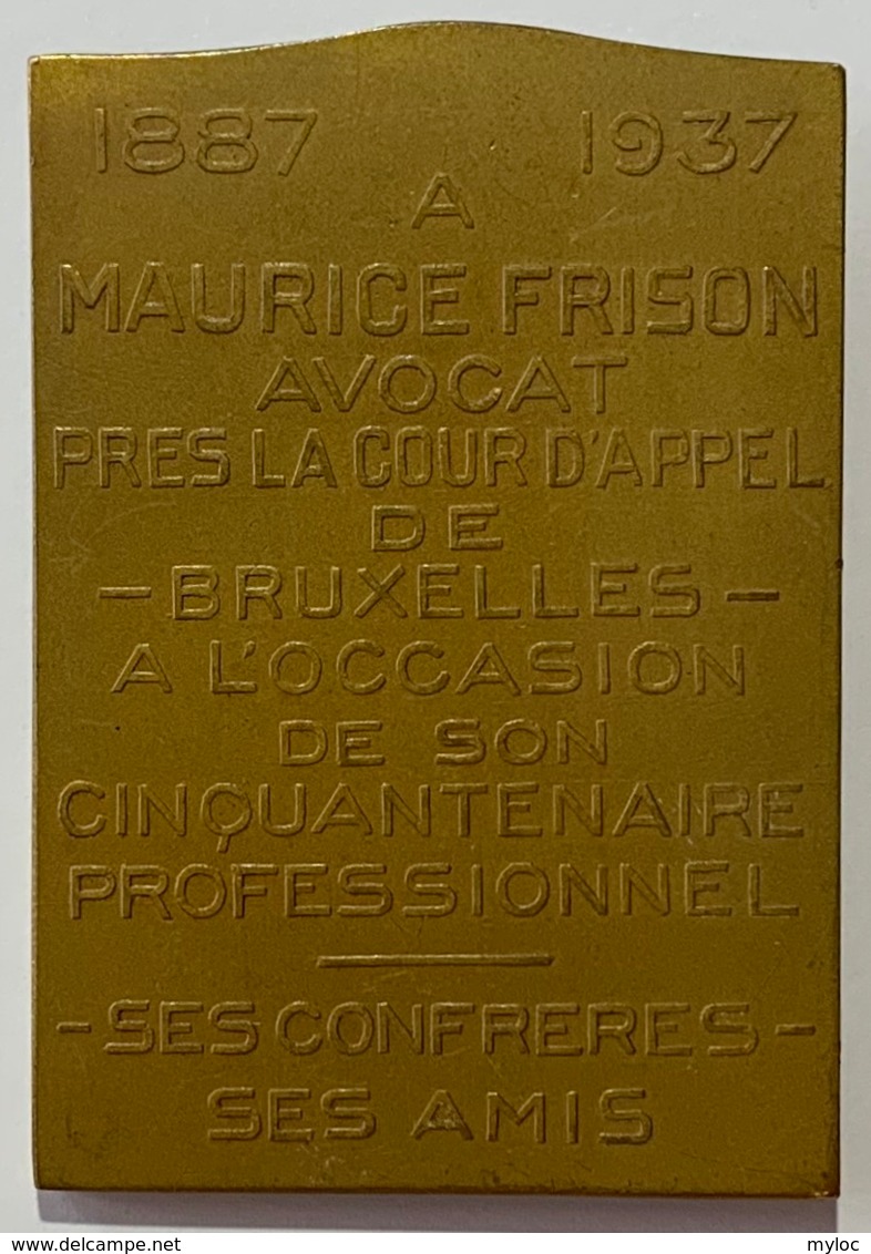 Médaille Bronze. Maurice Frison Avocat Près De La Cour D'Appel De Bruxelles.  1887-1937. P. Braecke - Firma's