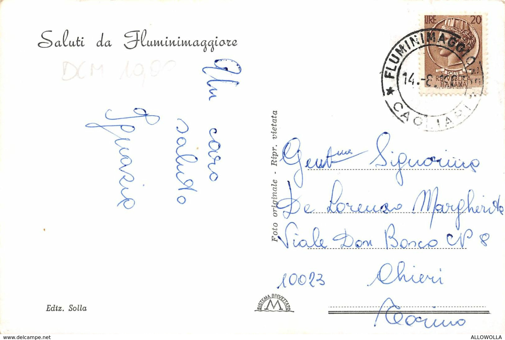 8767" SALUTI DA FLUMINIMAGGIORE "AUTO ANNI '60 -CARTOLINA POSTALE ORIGINALE SPEDITA - Carbonia