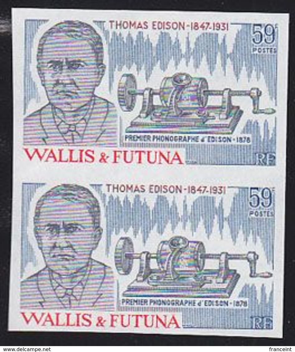 WALLIS & FUTUNA (1981) Edison. First Phonograph. Imperforate Pair. Scott No 273, Yvert No 275. - Imperforates, Proofs & Errors