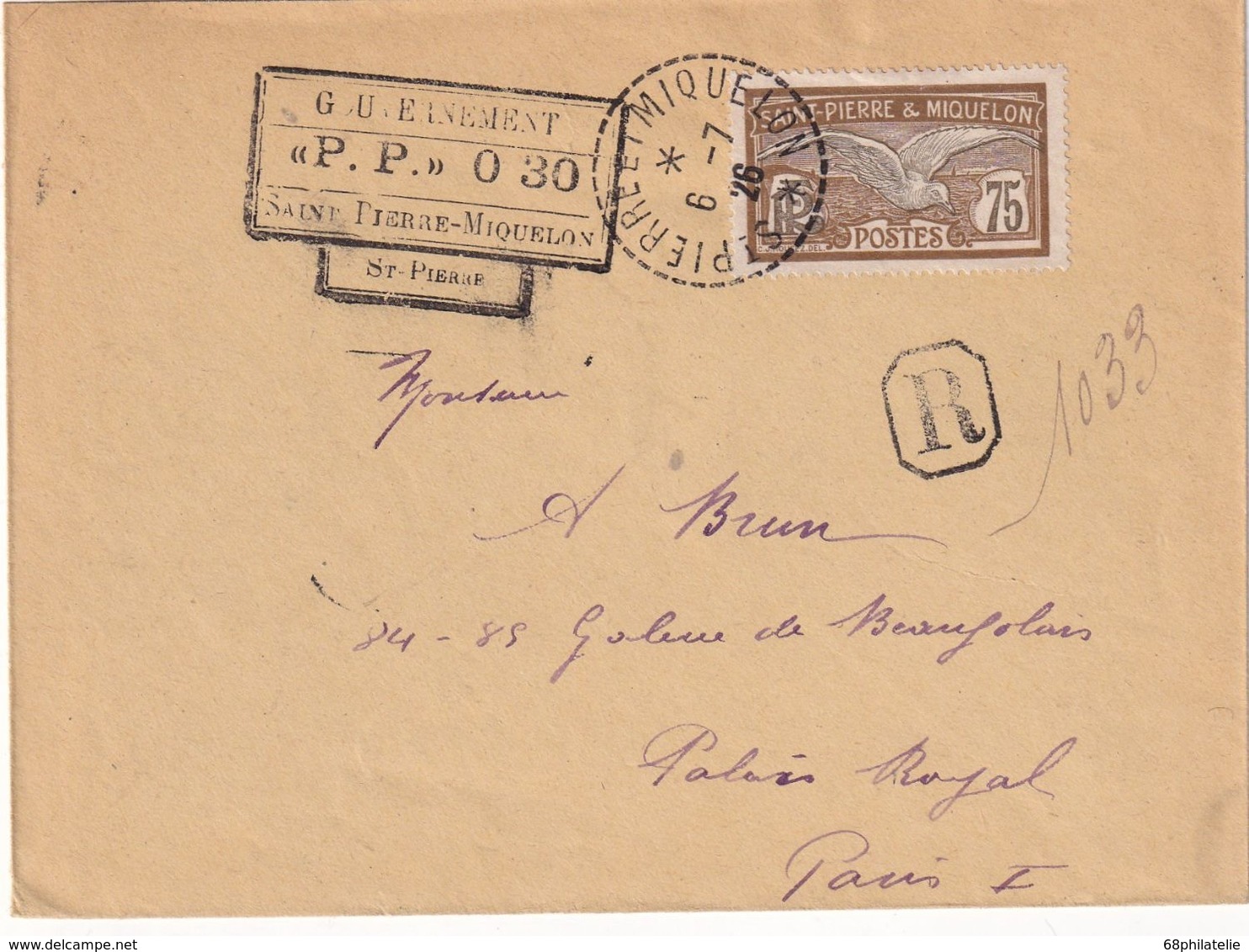 ST-PIERRE ET MIQUELON 1926 LETTRE  RECOMMANDEE POUR PARIS - Covers & Documents