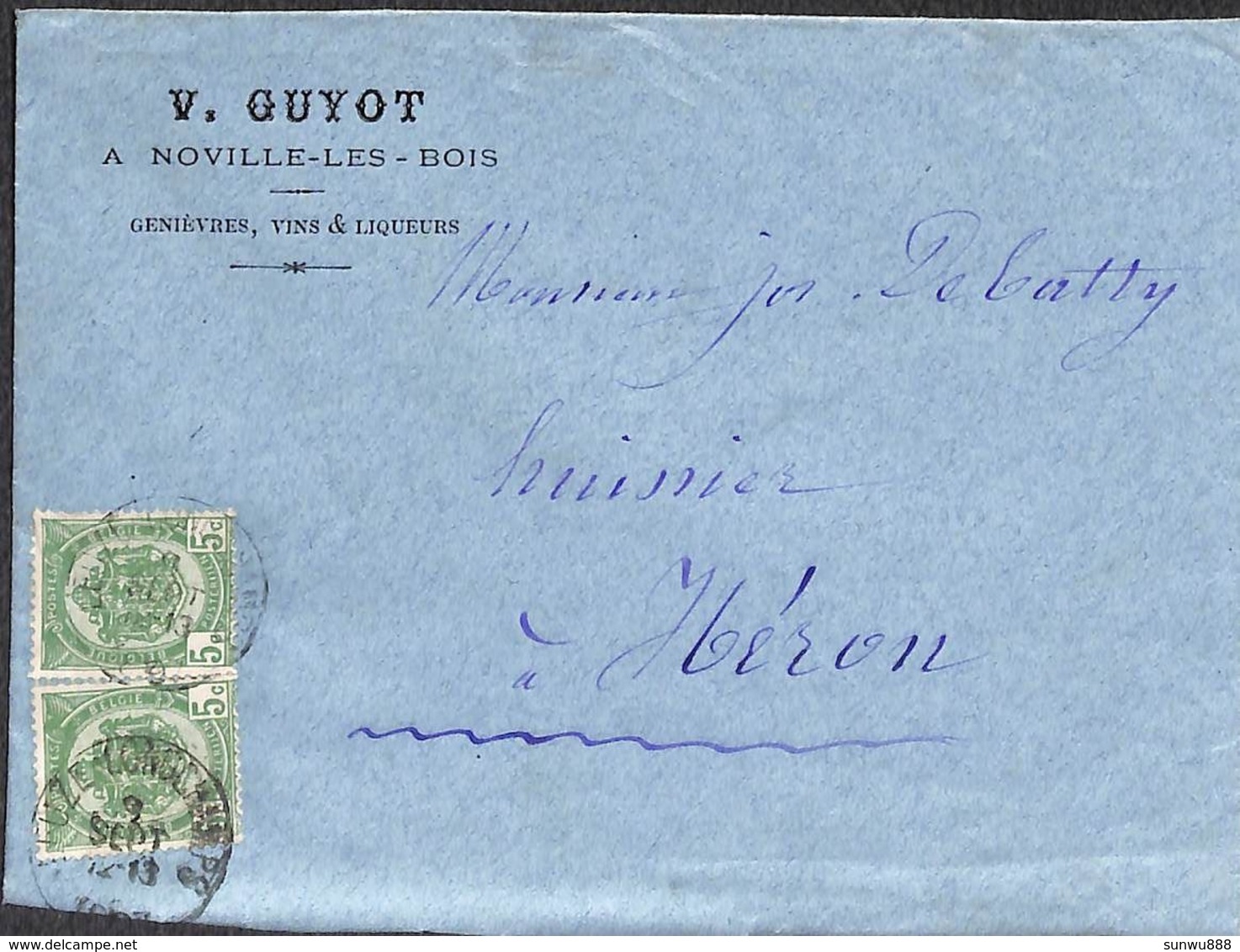 Enveloppe V. Guyot à Noville-les-Bois - Genièvres, Vins & Liqueurs 1897 Timbres - 1800 – 1899