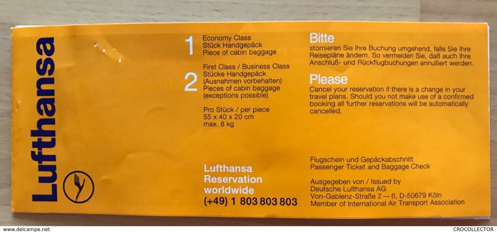 LUFTHANSA TICKET 18AUG98  FRANKFURT EKATERINBURG FRANKFURT - Biglietti