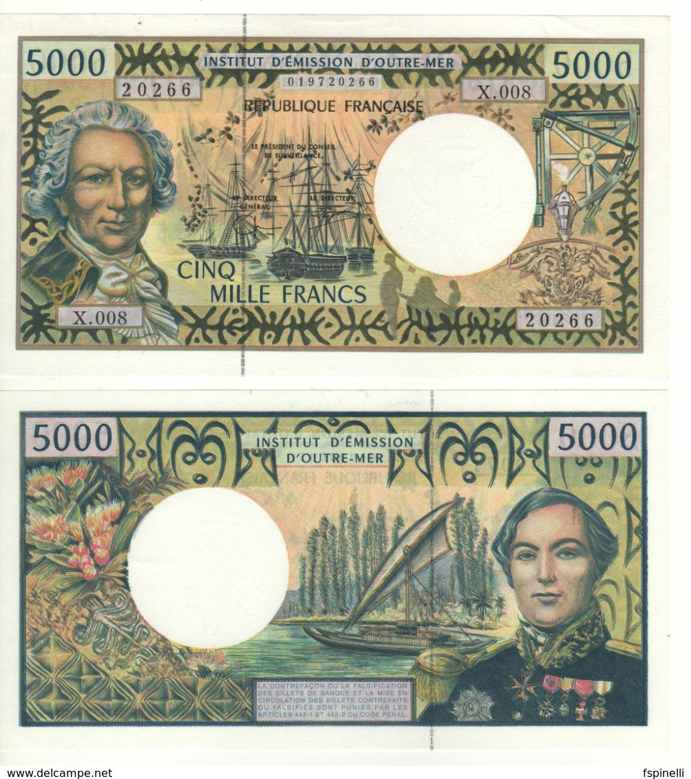 FRENCH PACIFIC TERRITORIES   Pretty 5'000 Francs   P3b  ( L.A. De Bougainville &  Admiral Febvrier-Despointes) - Französisch-Pazifik Gebiete (1992-...)