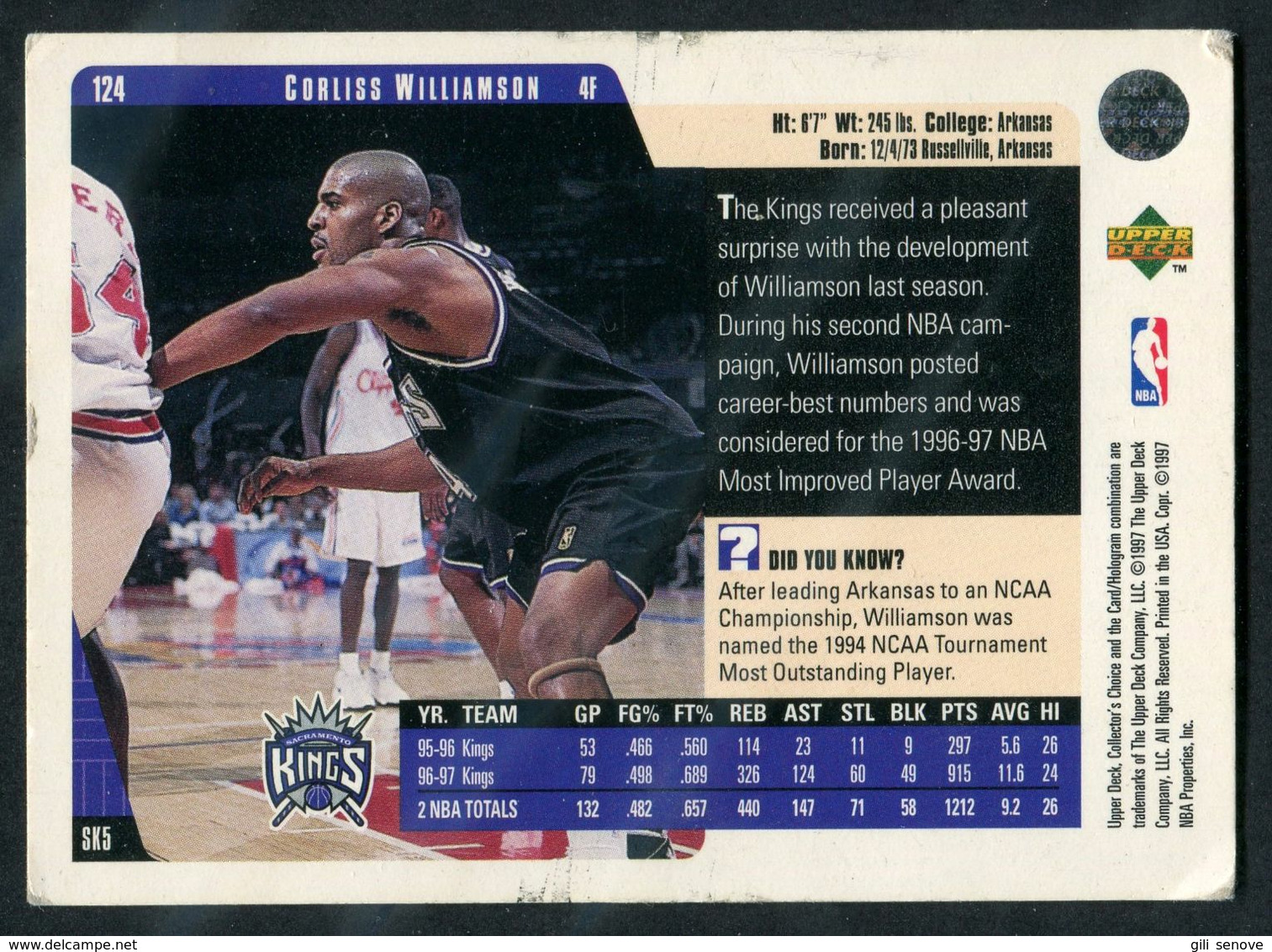 1997-98 Collector's Choice Kings Basketball Card 124 Corliss Williamson - 1990-1999