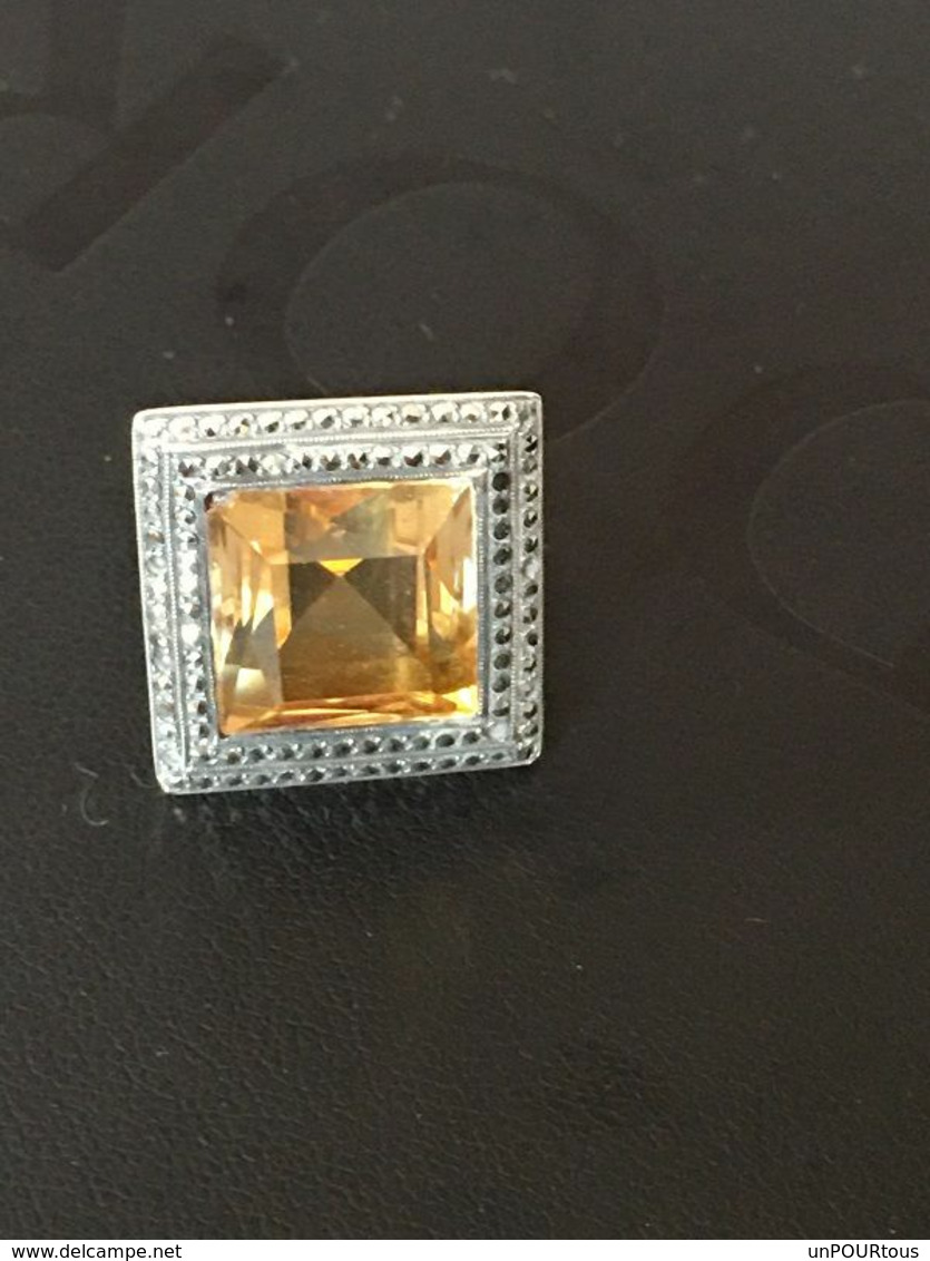 Jolie Bague En Argent Massif Sertie D'une Pierre Jaune Taille :48 - Bagues