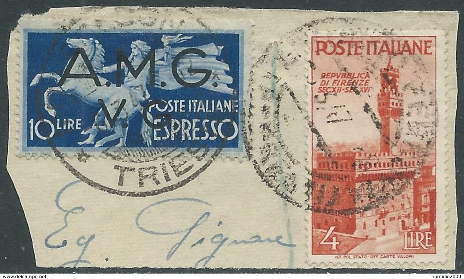 1946 TRIESTE AMG VG FRAMMENTO CON AFFRANCATURA MISTA ITALIA AVVENTO - RA6-3 - Storia Postale
