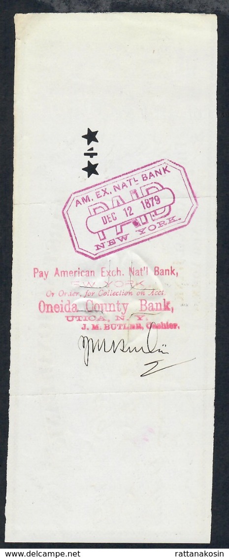 U.S.A. CHEQUE FIRST NATIONAL BANK 12 DECEMBER 1879 AU-UNC. - Sonstige & Ohne Zuordnung