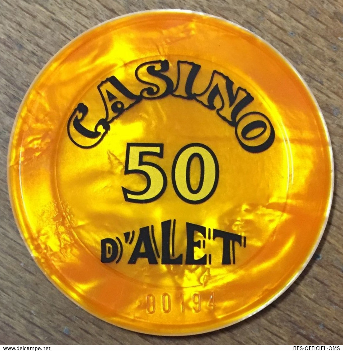 11 ALET-LES-BAINS CASINO D'ALET JETON DE 50 FRANCS N°00194 CHIP TOKEN COIN - Casino