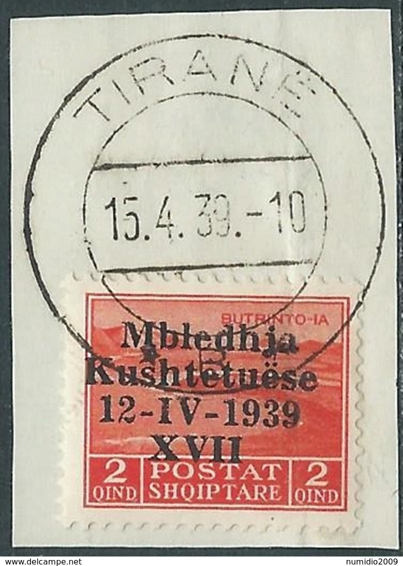 1939 ALBANIA USATO ASSEMBLEA COSTITUENTE 2 Q - RA26-8 - Albania