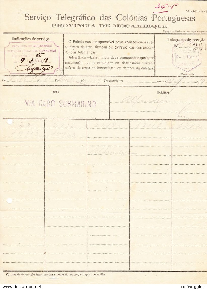 1918/54 Protugischische Kolonie, Mozambique. 4 Gebrauchte Telegramm Formulare. - Portugiesisch-Afrika