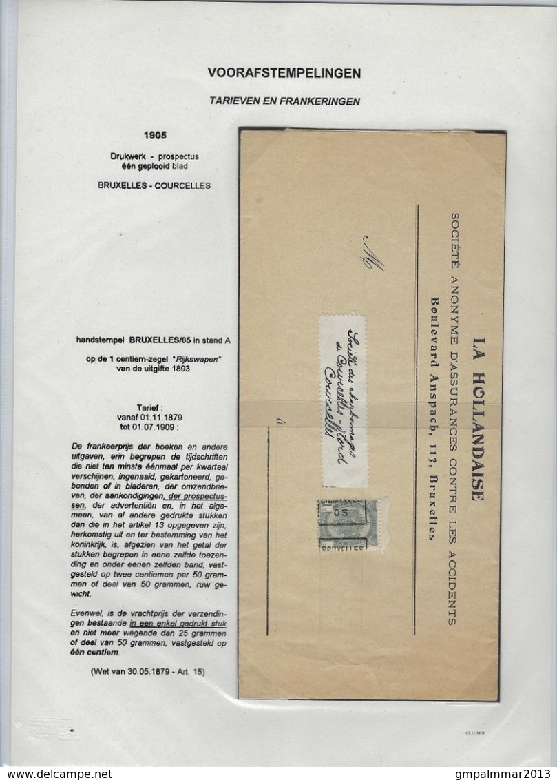 DOCUMENT Van ASSURANCE LA HOLLANDAISE Met Rijkswapen Nr. 53 Voorafgestempeld Nr. 605 A  ;  Zie 3 Scans ! LOT 191/3 - Roller Precancels 1900-09