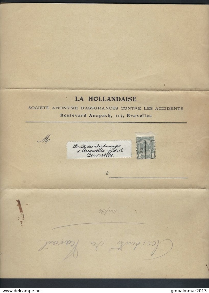 DOCUMENT Van ASSURANCE LA HOLLANDAISE Met Rijkswapen Nr. 53 Voorafgestempeld Nr. 605 A  ;  Zie 3 Scans ! LOT 191/3 - Roller Precancels 1900-09