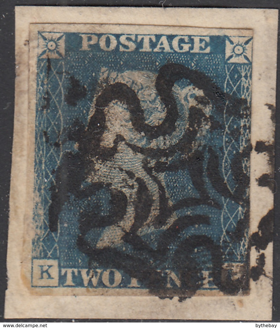 Great Britain 1840 Used Sc #2 2p Victoria, Blue Position K? On Piece - Usati