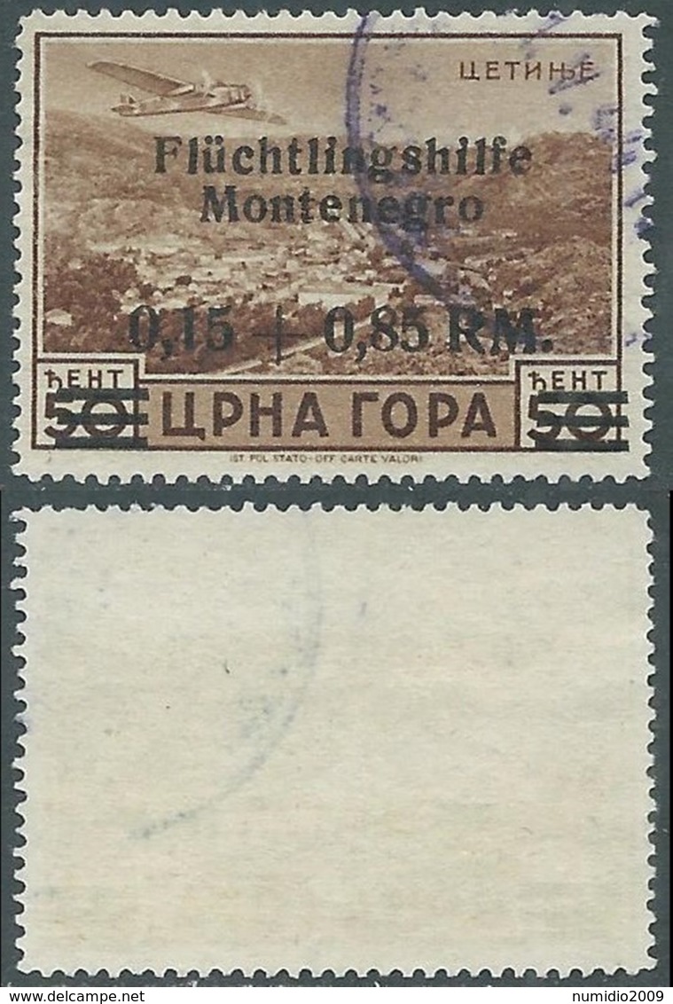 1944 OCCUPAZIONE TEDESCA MONTENEGRO POSTA AEREA USATO 0,15+0,85 SU 50 CENT - RA4 - Occ. Allemande: Montenegro