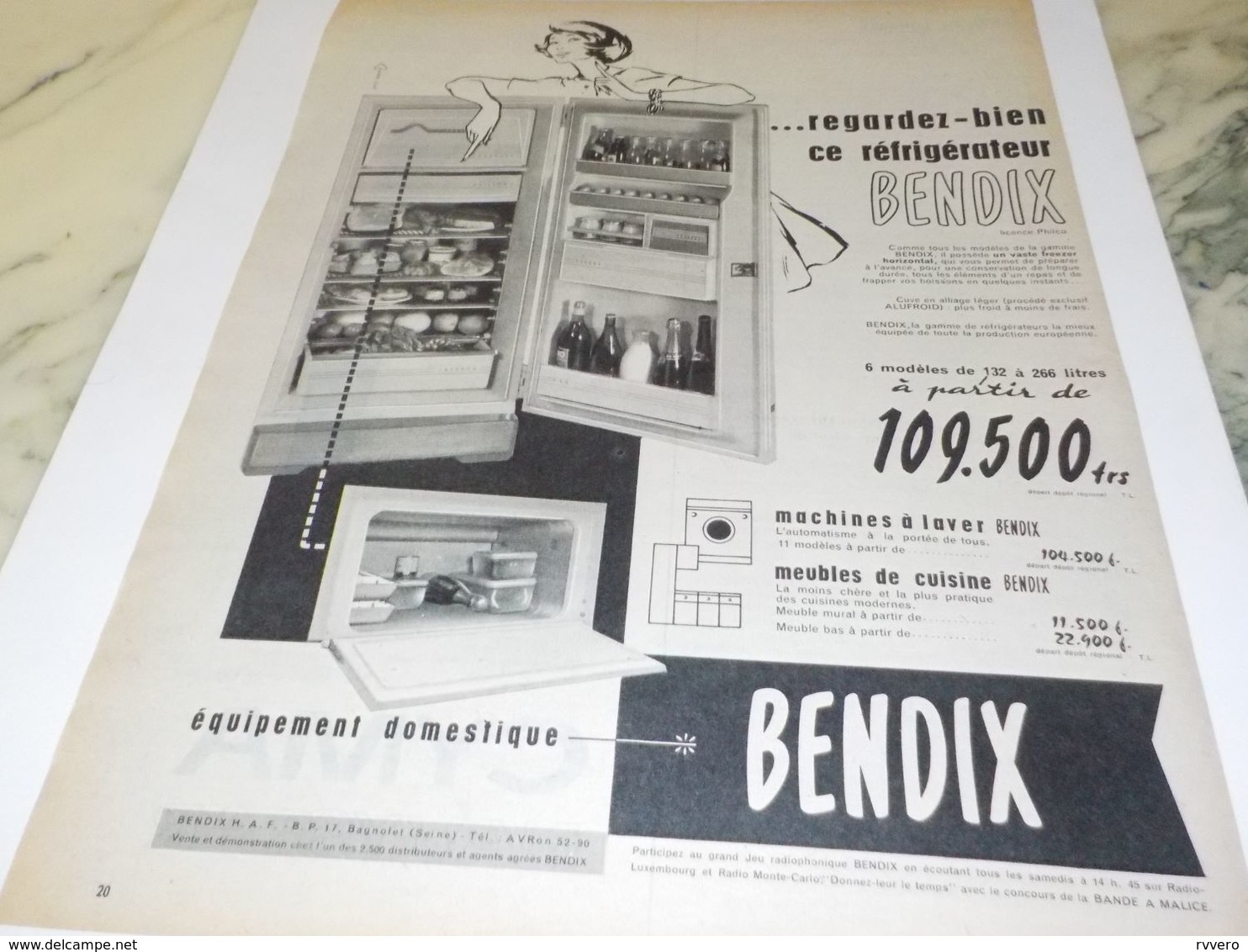 ANCIENNE PUBLICITE REGARDEZ BIEN CE REFRIGERATEUR  BENDIX 1958 - Andere Geräte