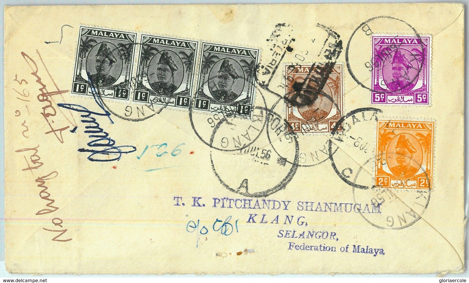 BK0338 - MALAYA  -  POSTAL HISTORY - REGISTERED Cover From KLANG To SPAIN 1956 - Federation Of Malaya