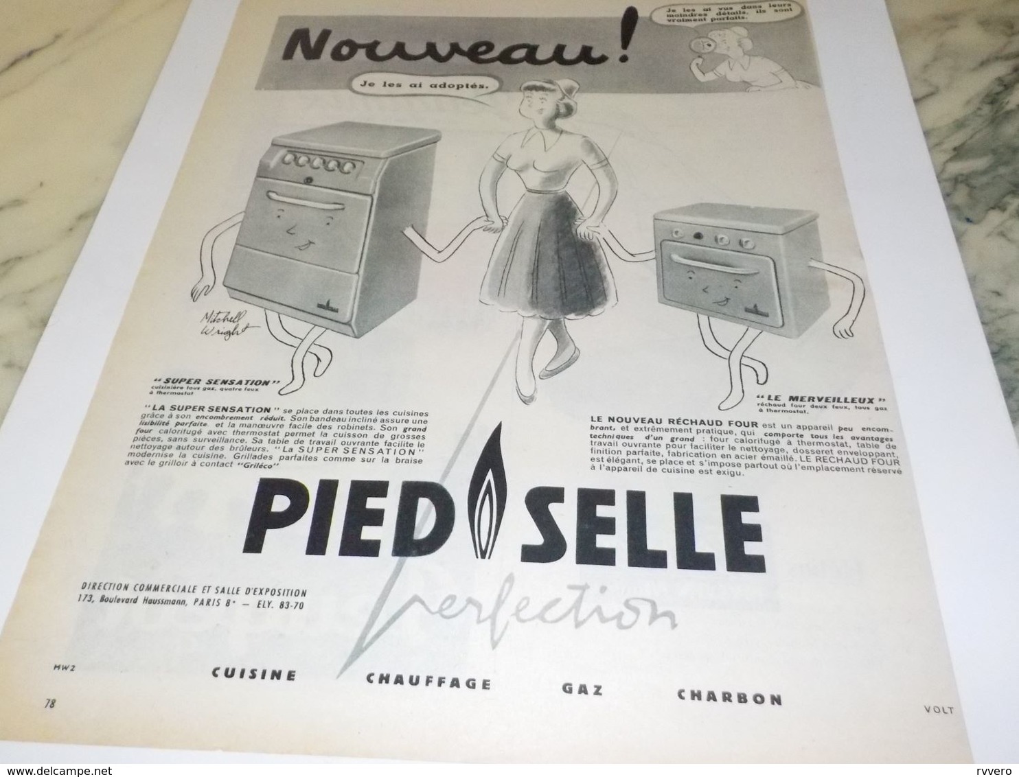 ANCIENNE  PUBLICITE CUISINIERE  PIEDSELLE  1956 - Andere Geräte