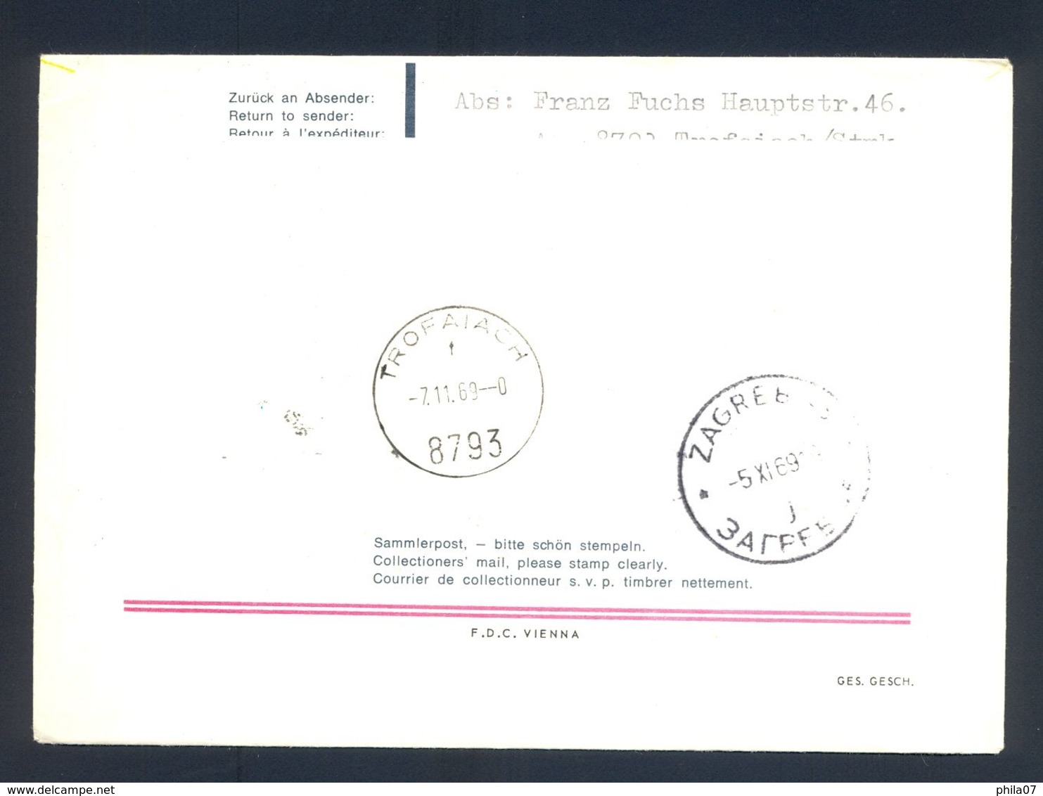 AUSTRIA 1969 - Illustrated Cover With First Flight Cancel Wien-Zagreb. Cover Sent From Wien To Zagreb. - Premiers Vols