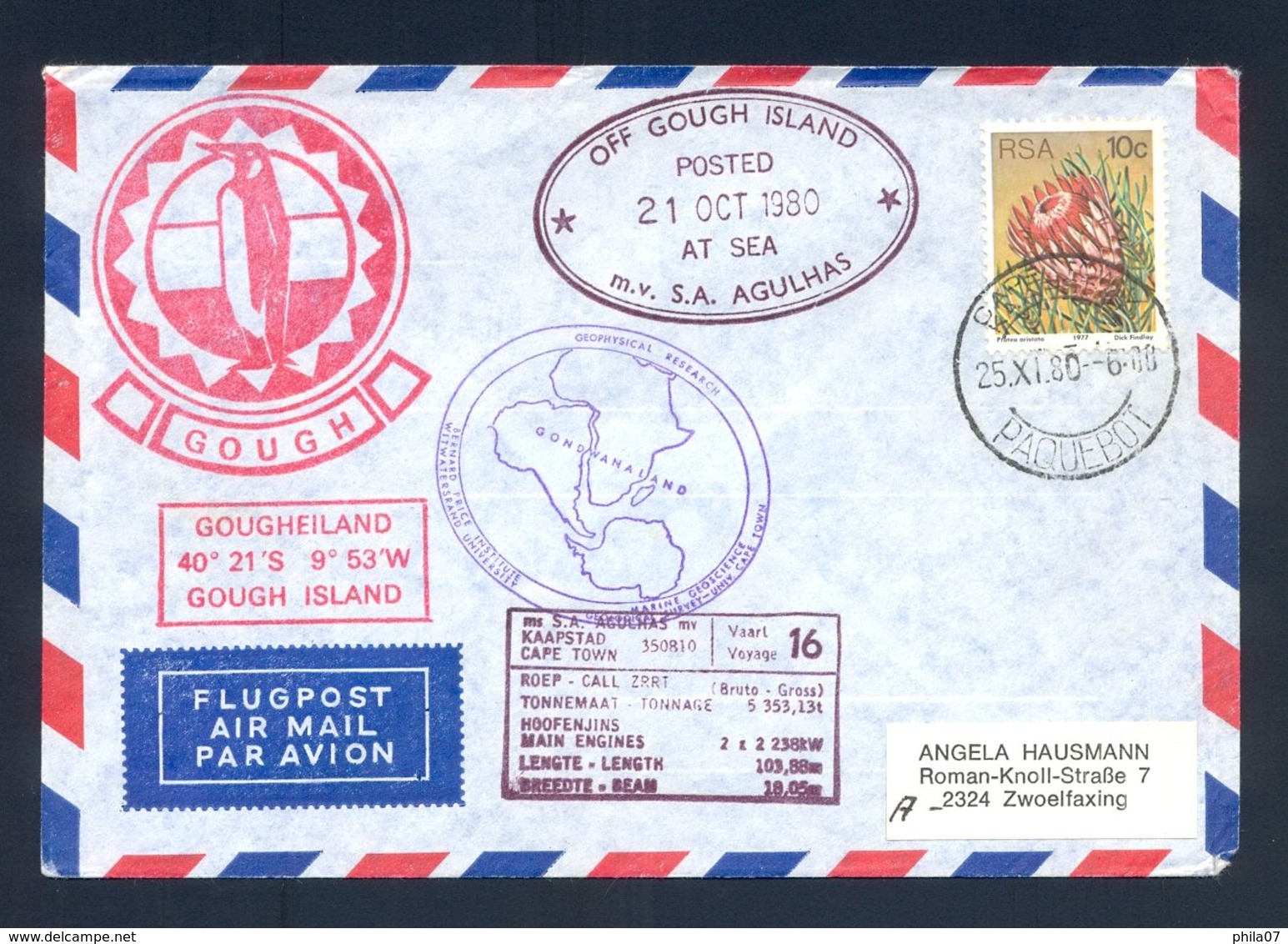 SOUTH AFRICA 1980 - Nice Air Mail Cover With Illustration And Nice Commemorative Cancel Of Ship S.A. Agulhas. - Covers & Documents