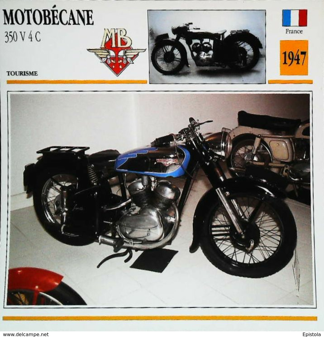 " MOTOBECANE 350 V4 C MB  1947 " Moto Française - Collection Fiche Technique Edito-Service S.A. - Collections