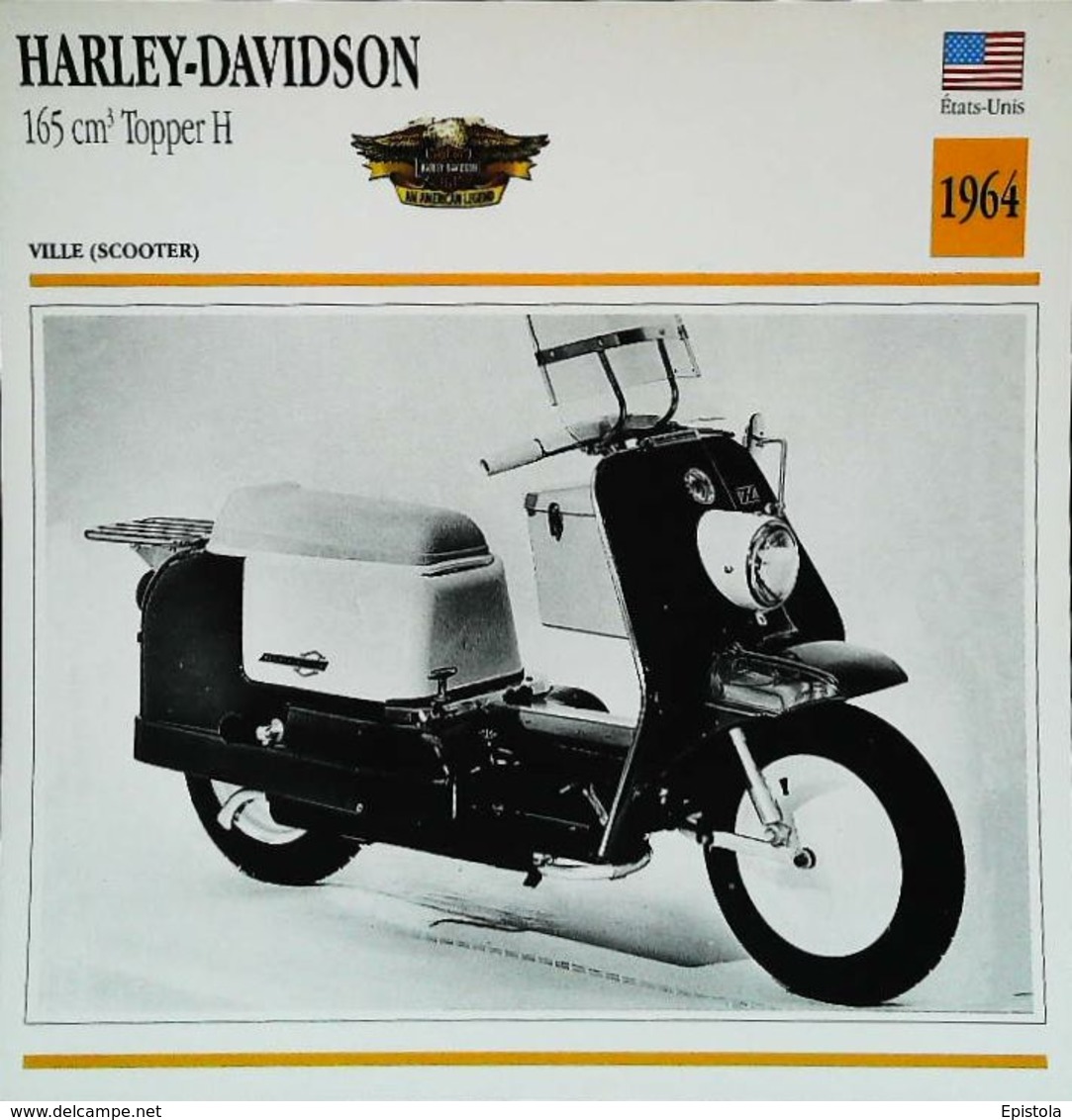 "Motorcycle HARLEY-DAVIDSON Scooter 165cc Topper H 1964" Moto Américaine - Collection Fiche Technique Edito-Service S.A. - Collections