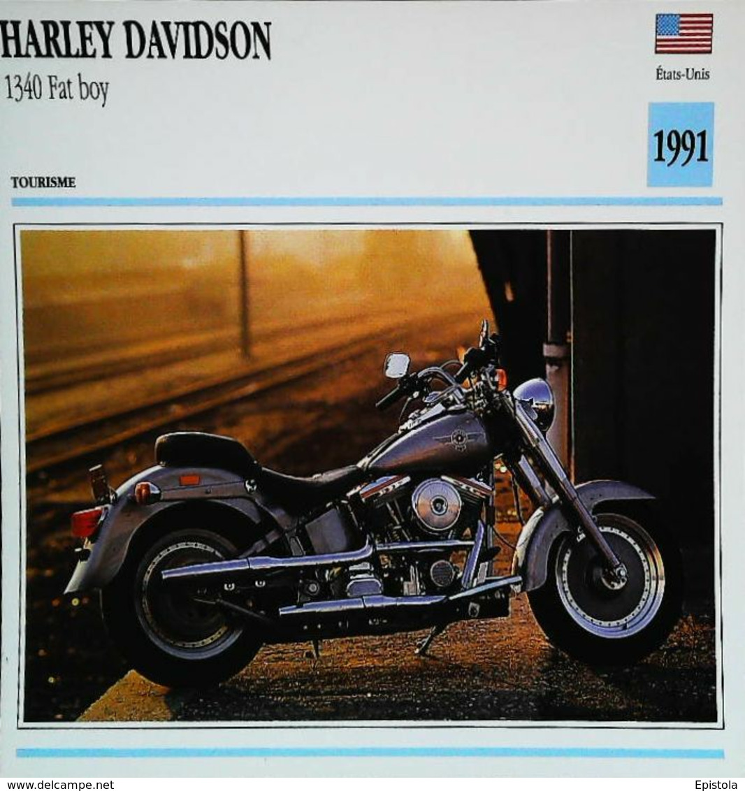 "Motorcycle HARLEY-DAVIDSON 1340 FAT BOY 1991 " Moto Américaine - Collection Fiche Technique Edito-Service S.A. - Collections